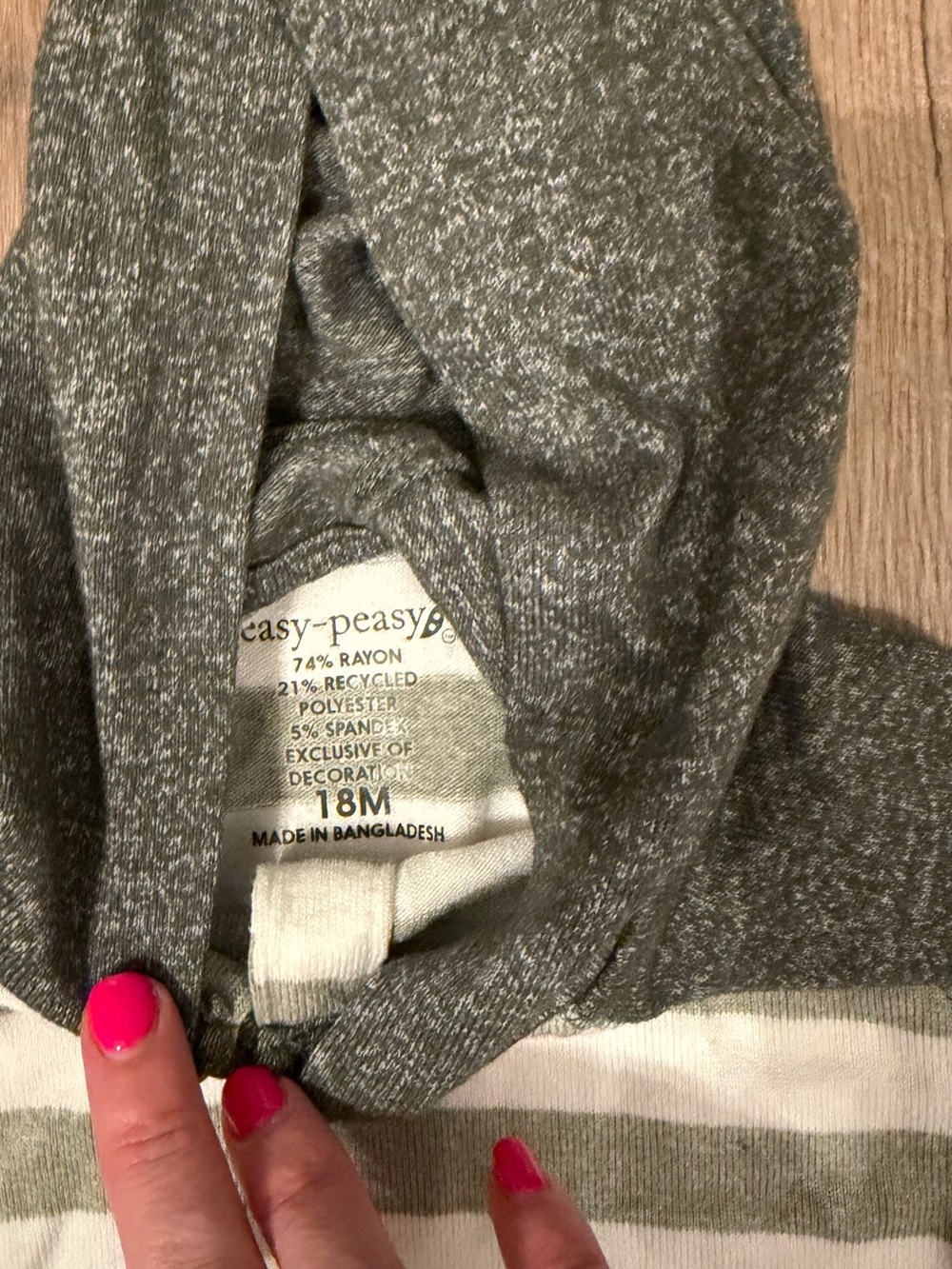 Easy Peasy Toddler Hooded Striped Pullover Top 18M Gray Green